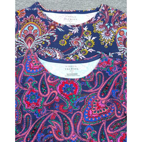 Lot of 2 TALBOTS PETITES Womens Top - Floral/Paisley, The Tee, Petite P (0-2) - Picture 1 of 5